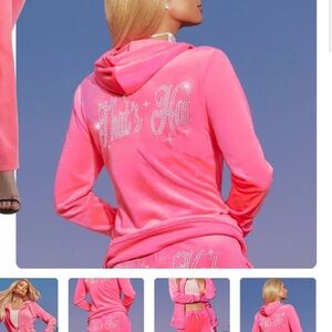 Deadstock 90s Y2K Paris Hilton That’s Hot Neon Pink Hooded Zip Up Track Jacket